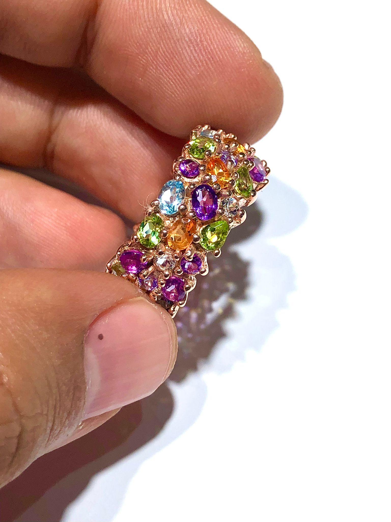 Bochic “Capri” Multi Color Tourmalines & Amethyst  Ring Set In 18K Gold & Silver 8