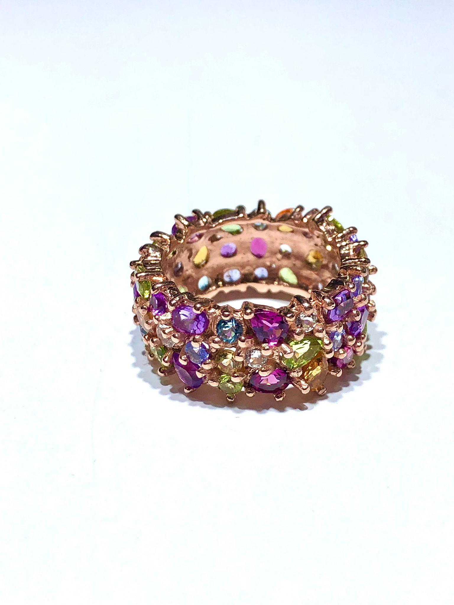Bochic “Capri” Multi Color Tourmalines & Amethyst  Ring Set In 18K Gold & Silver 9