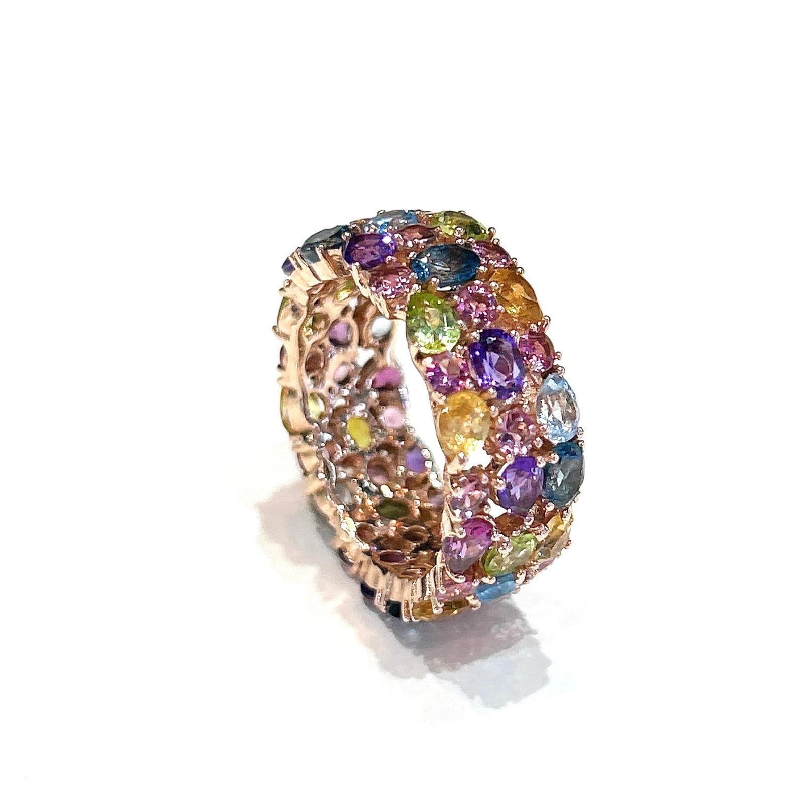 Baroque Bochic “Capri” Multi Color Tourmalines & Amethyst  Ring Set In 18K Gold & Silver For Sale