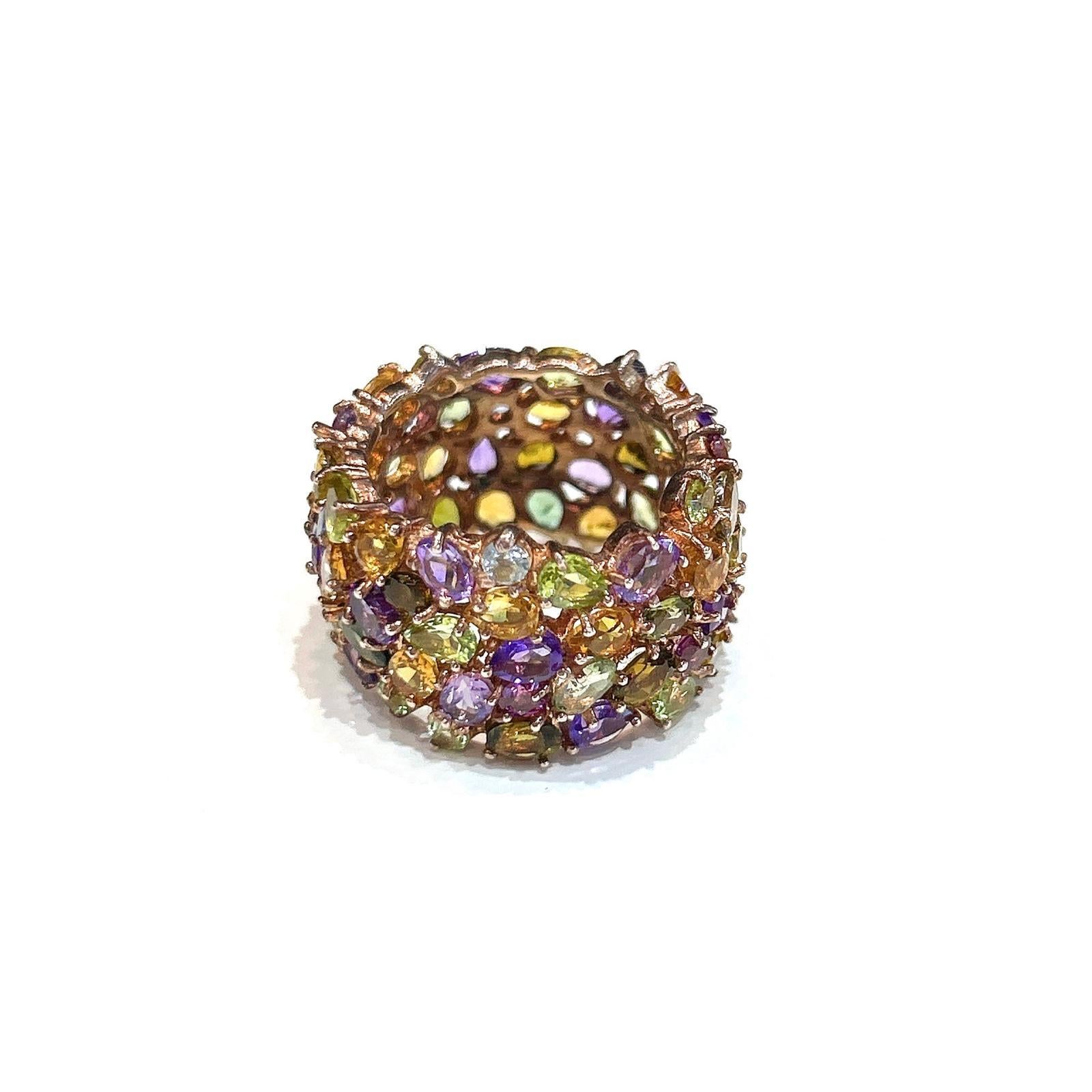 Baroque Bochic “Capri” Multi Color Tourmalines & Amethyst Ring Set In 18K Gold & Silver