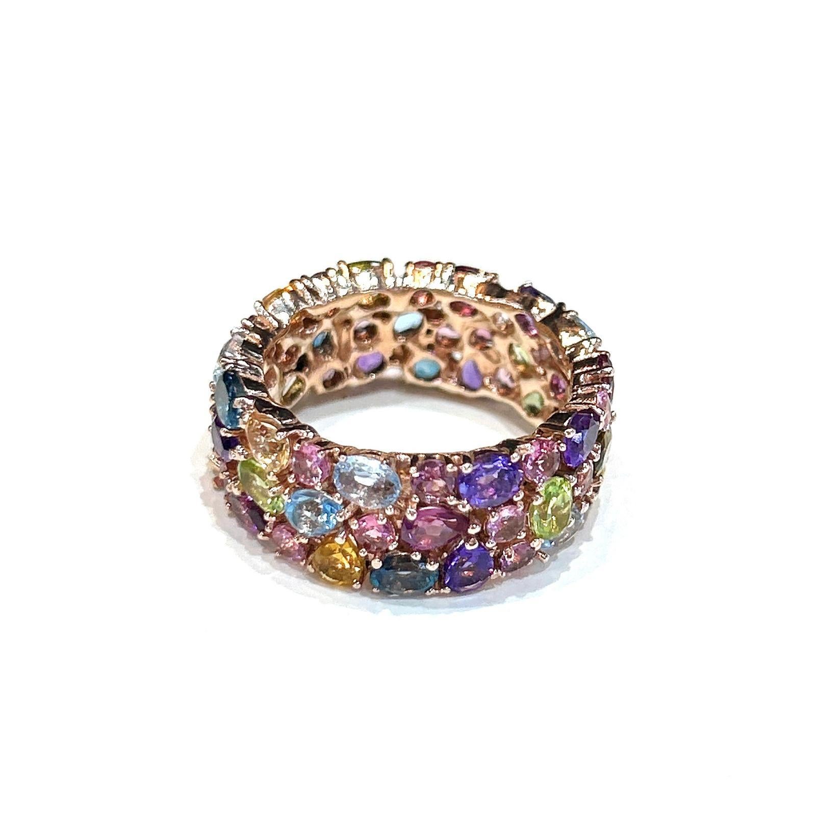 Brilliant Cut Bochic “Capri” Multi Color Tourmalines & Amethyst  Ring Set In 18K Gold & Silver For Sale
