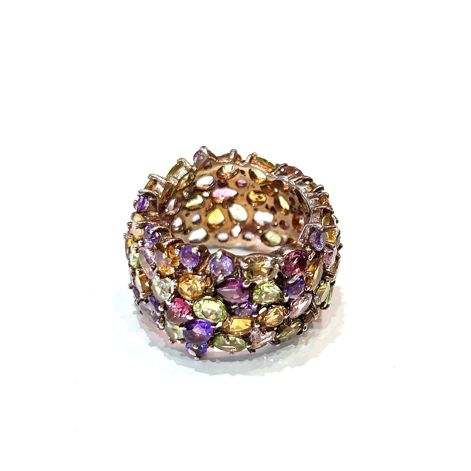 Bochic “Capri” Multi Color Tourmalines & Amethyst Ring Set In 18K Gold & Silver In New Condition In New York, NY