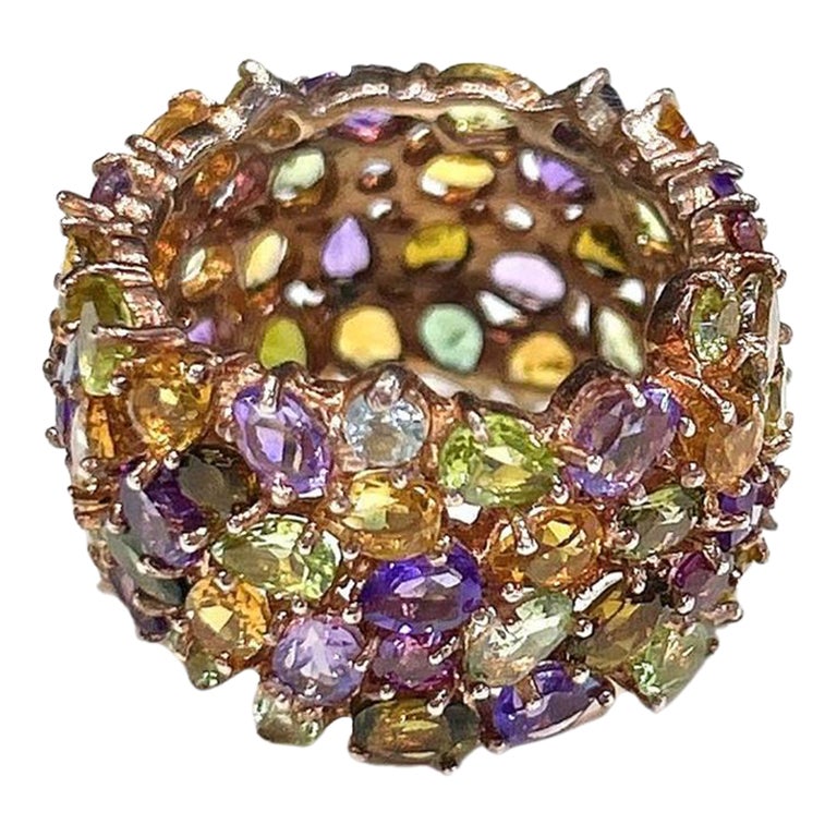 Bochic “Capri” Multi Color Tourmalines 
Amethyst Ring Set In 18K Gold 
Silver