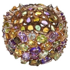 Anello Bochic "Capri" con tormaline multicolore e ametista in oro e argento 18 carati
