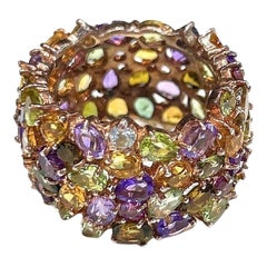 Anillo Bochic "Capri" Turmalinas multicolores y amatista engastado en oro de 18 quilates y plata