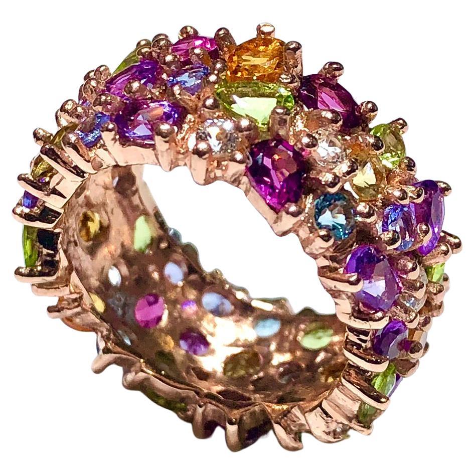 Bochic “Capri” Multi Color Tourmalines & Amethyst  Ring Set In 18K Gold & Silver