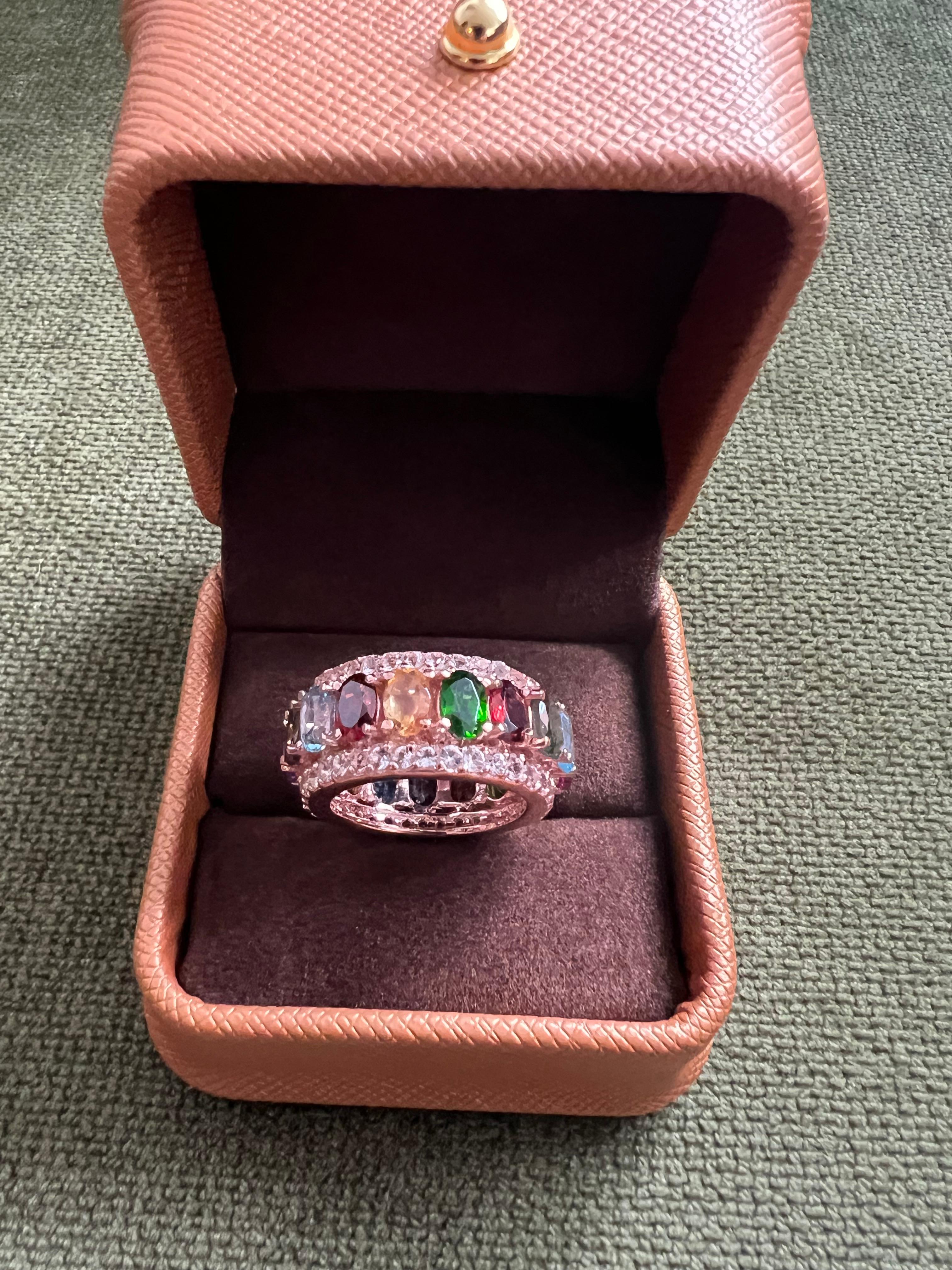 Bochic “Capri” Multi Color Tourmalines & Topaz Ring Set In 18K Gold & Silver For Sale 4