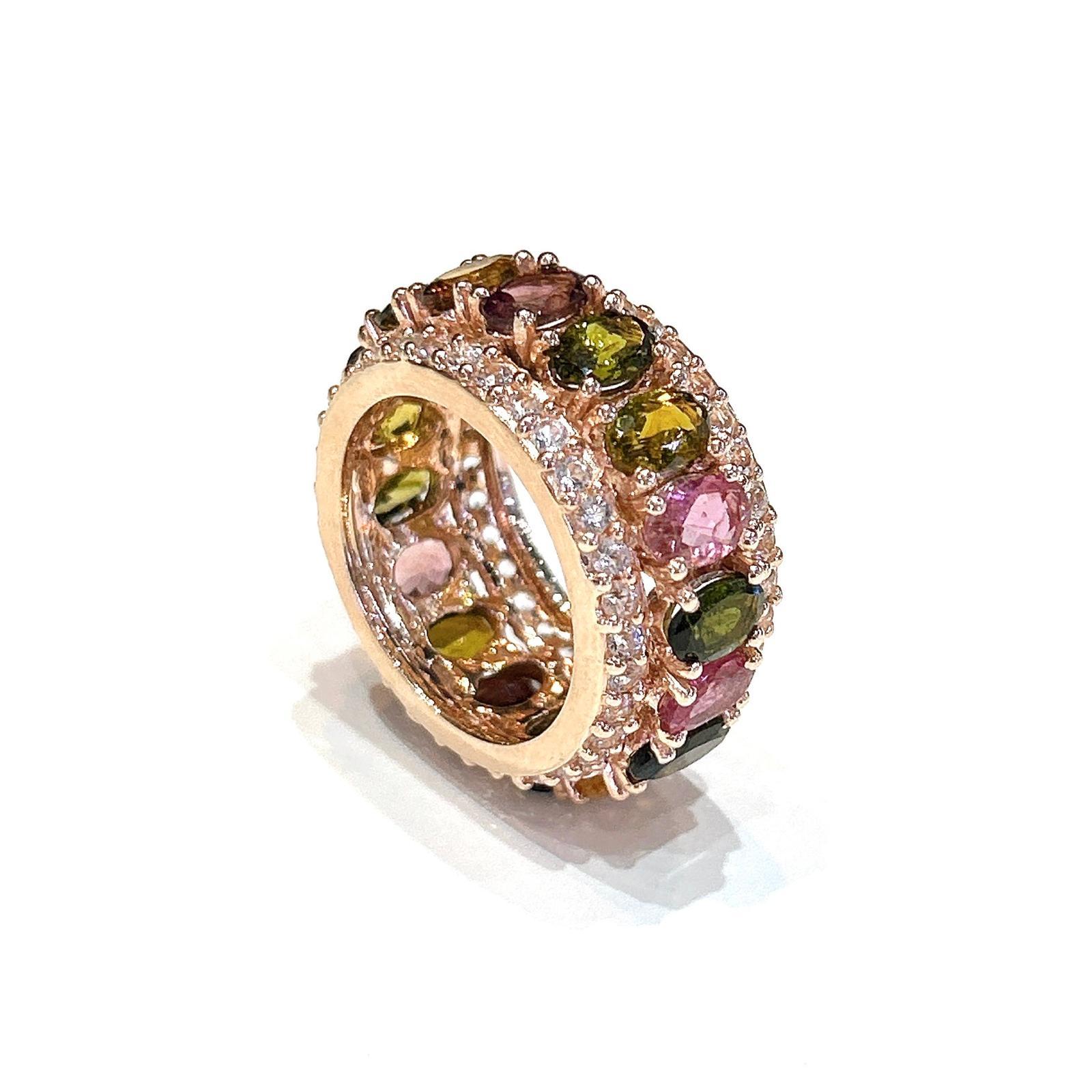 Bochic “Capri” Multi Color Tourmalines & Topaz Ring Set In 18K Gold & Silver For Sale 6