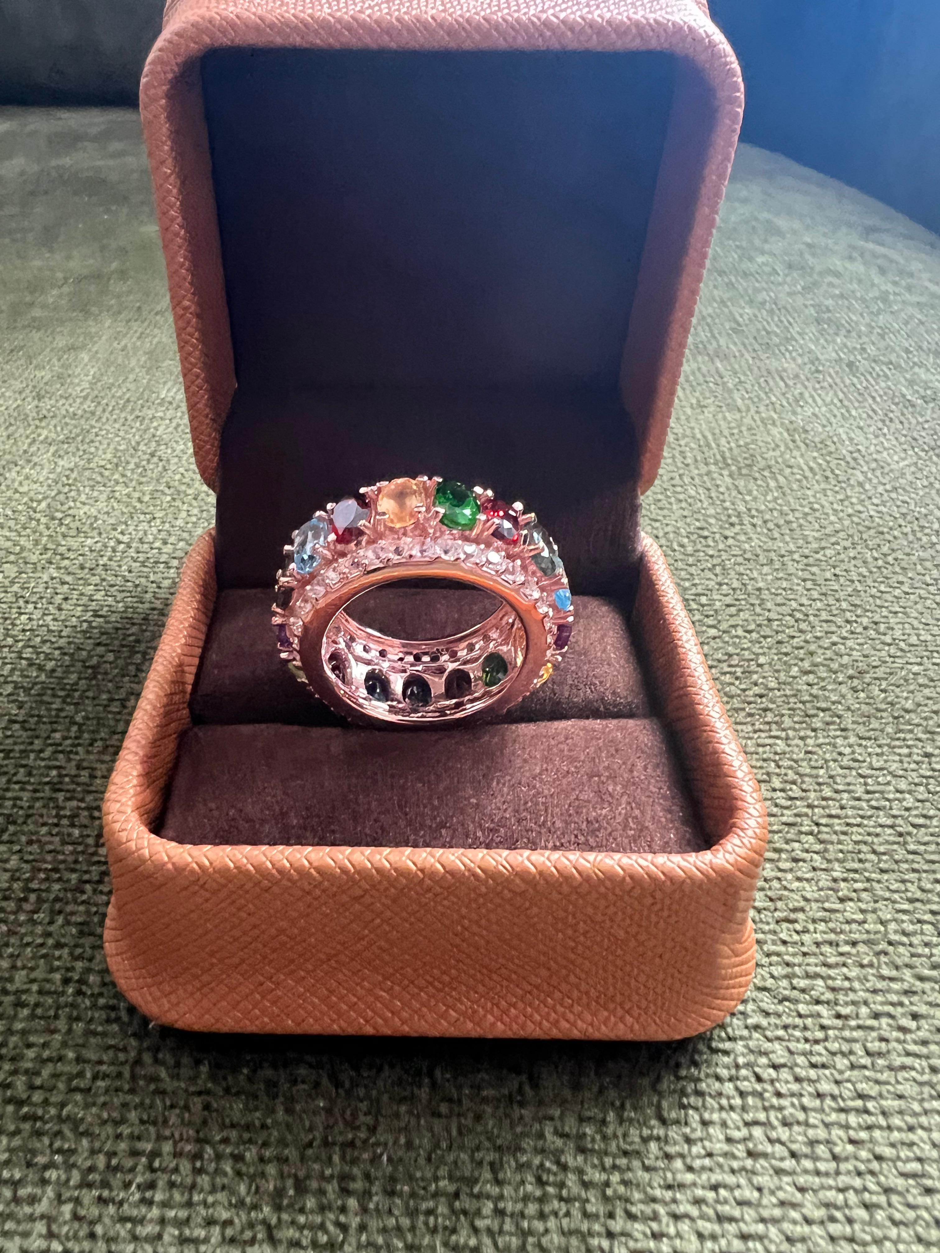 Bochic “Capri” Multi Color Tourmalines & Topaz Ring Set In 18K Gold & Silver For Sale 7
