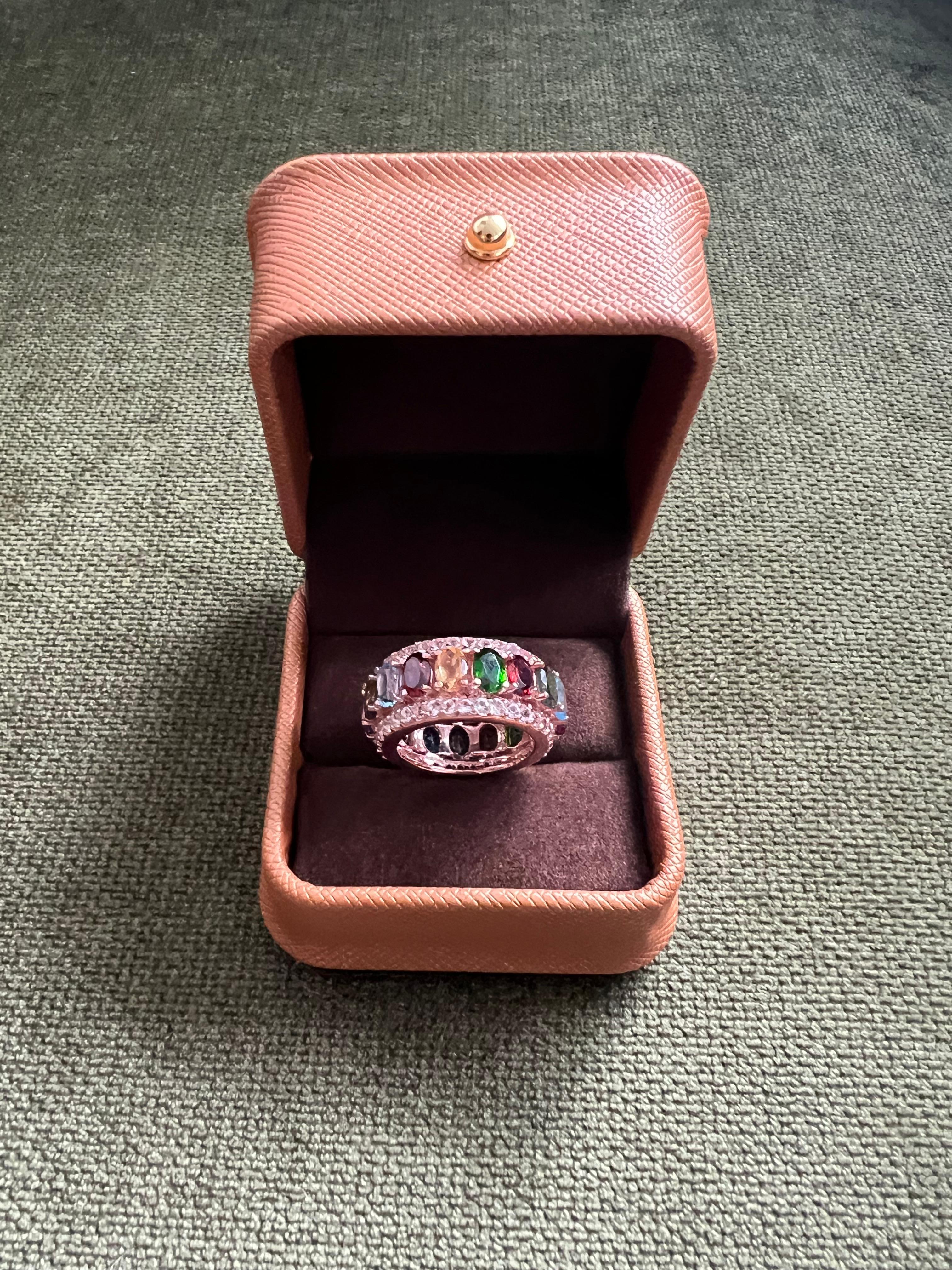 Bochic “Capri” Multi Color Tourmalines & Topaz Ring Set In 18K Gold & Silver For Sale 8