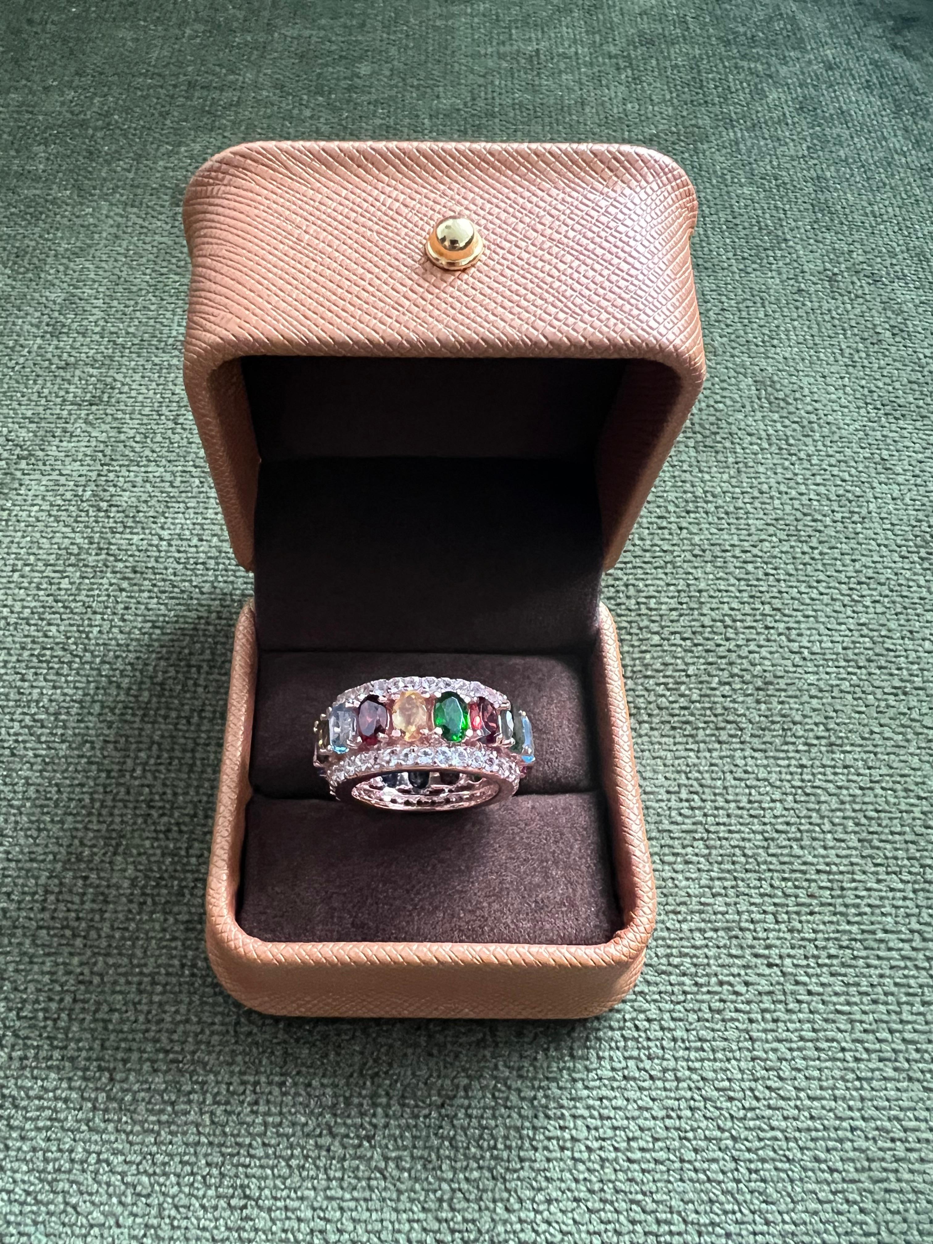 Bochic “Capri” Multi Color Tourmalines & Topaz Ring Set In 18K Gold & Silver For Sale 9