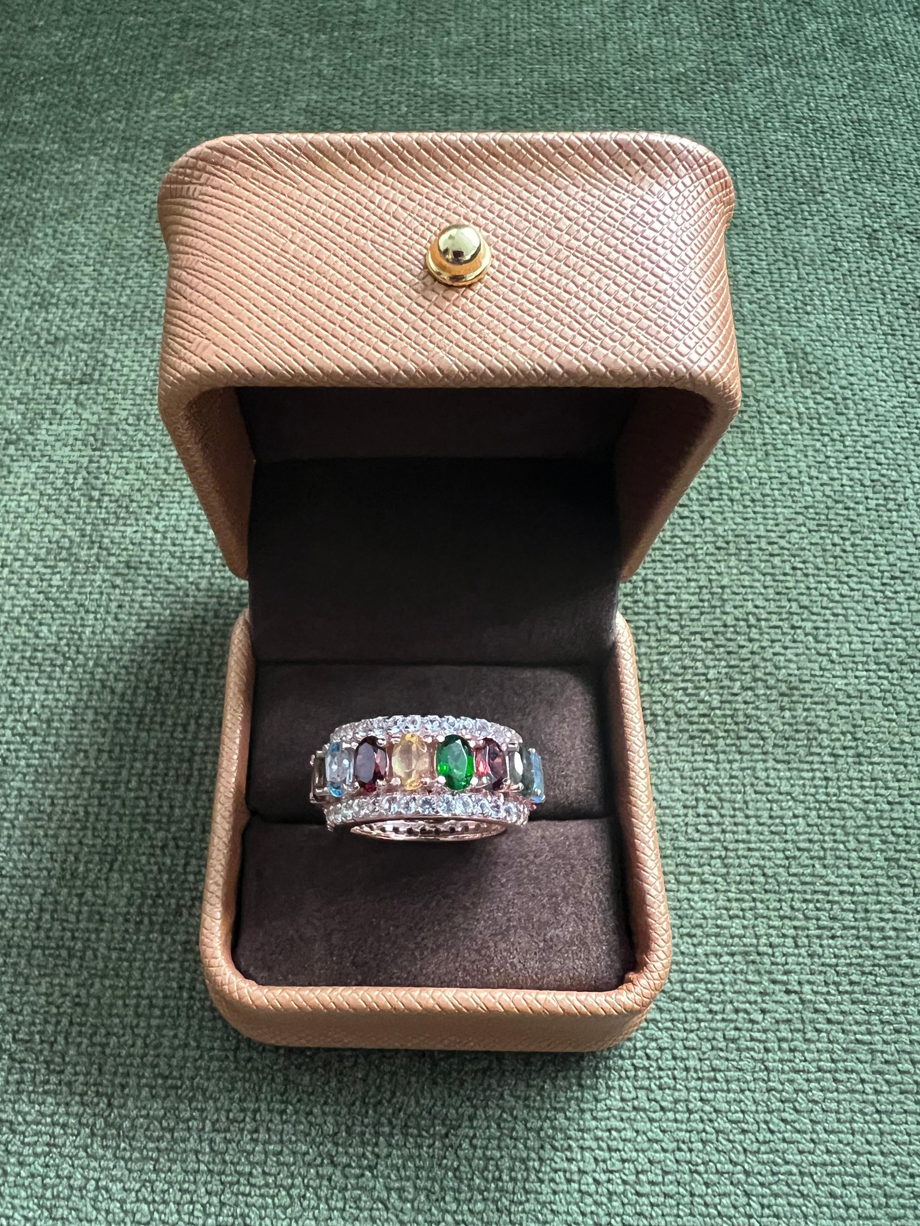 Bochic “Capri” Multi Color Tourmalines & Topaz Ring Set In 18K Gold & Silver For Sale 10