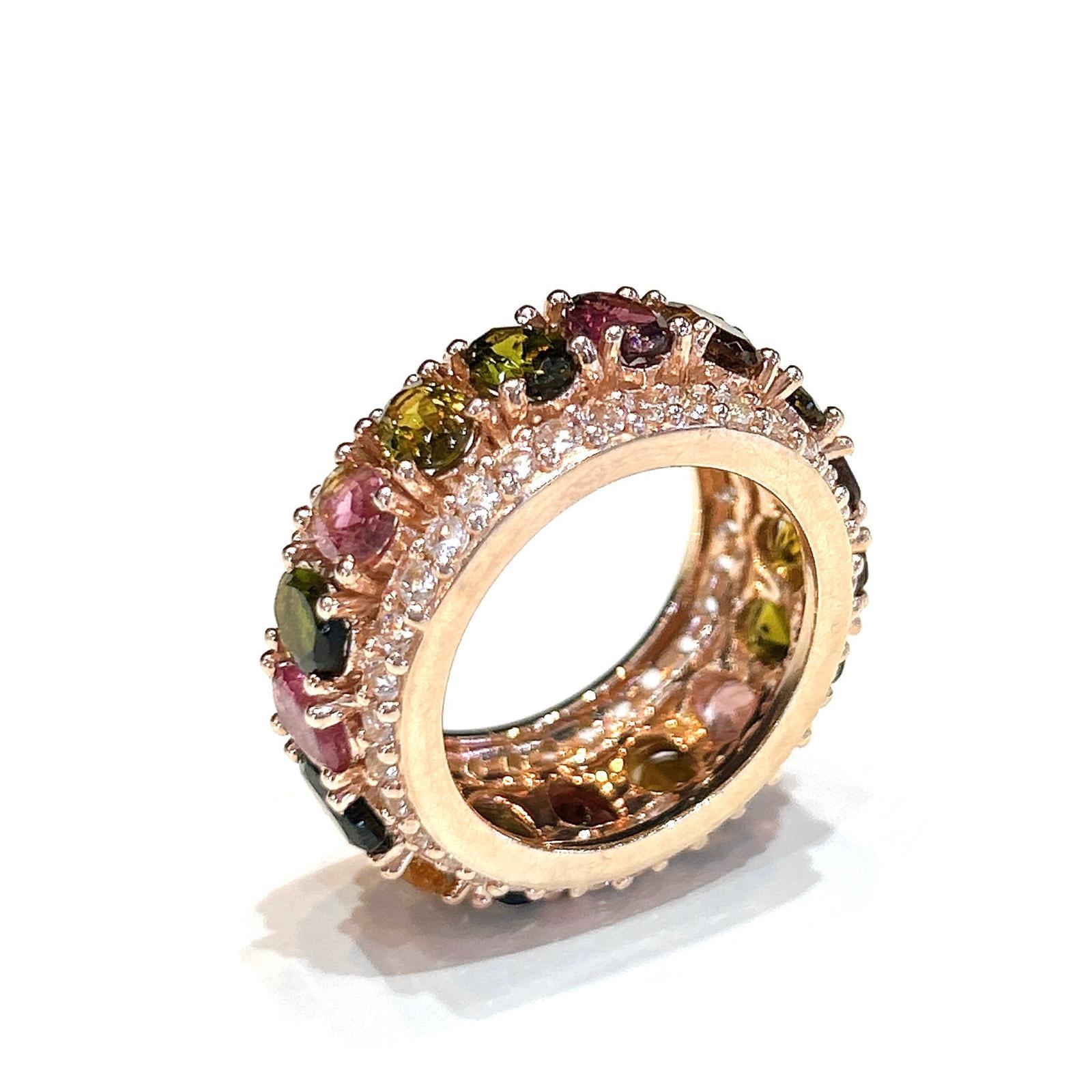 Art Deco Bochic “Capri” Multi Color Tourmalines & Topaz Ring Set In 18K Gold & Silver For Sale