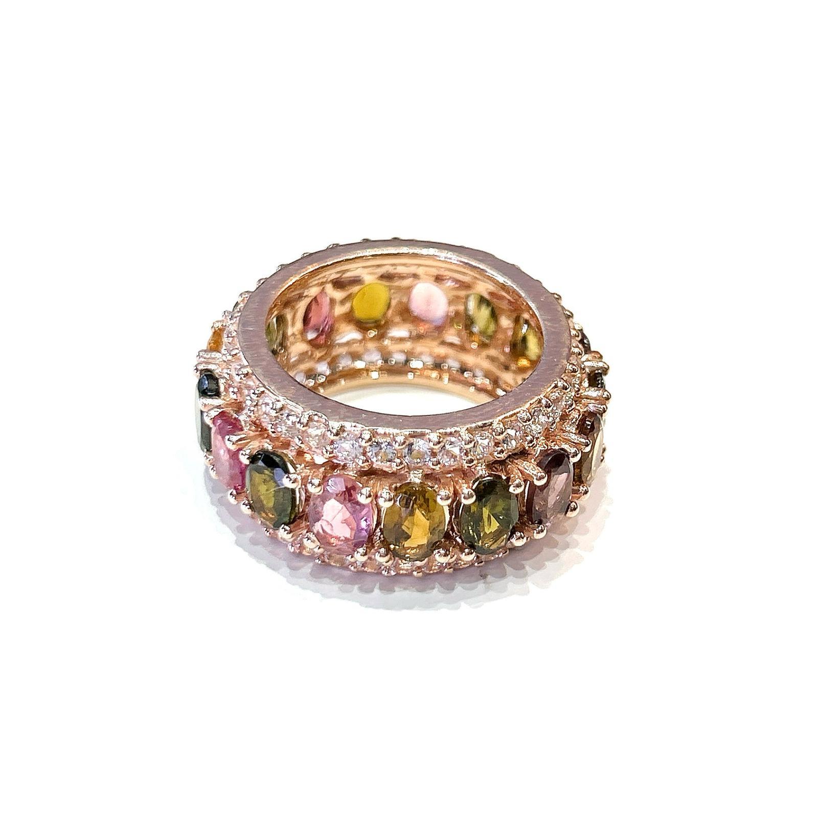 Bochic “Capri” Multi Color Tourmalines & Topaz Ring Set In 18K Gold & Silver In New Condition For Sale In New York, NY
