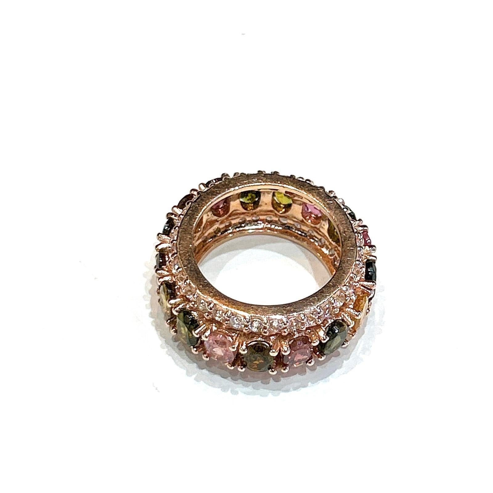 Women's or Men's Bochic “Capri” Multi Color Tourmalines & Topaz Ring Set In 18K Gold & Silver For Sale