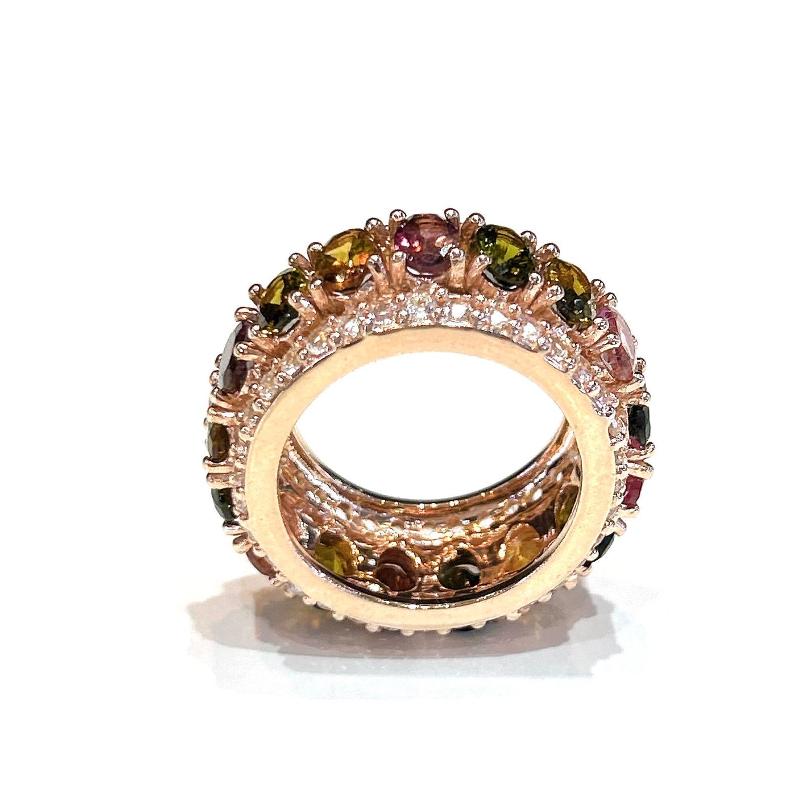 Bochic “Capri” Multi Color Tourmalines & Topaz Ring Set In 18K Gold & Silver For Sale 1