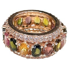 Anello Bochic "Capri" con tormaline multicolore e topazio in oro e argento 18 carati