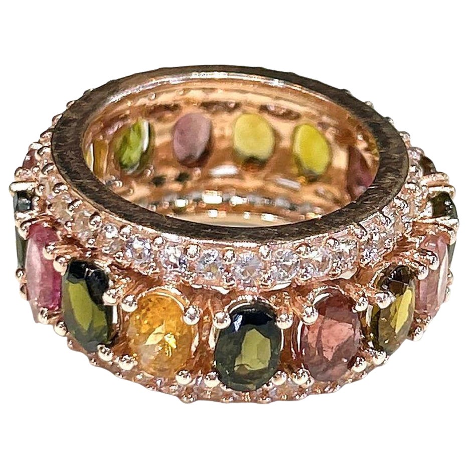Bochic “Capri” Multi Color Tourmalines & Topaz Ring Set In 18K Gold & Silver