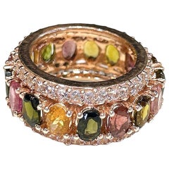 Anillo Bochic "Capri" Turmalinas Multicolor y Topacio Engastado en Oro de 18 K y Plata