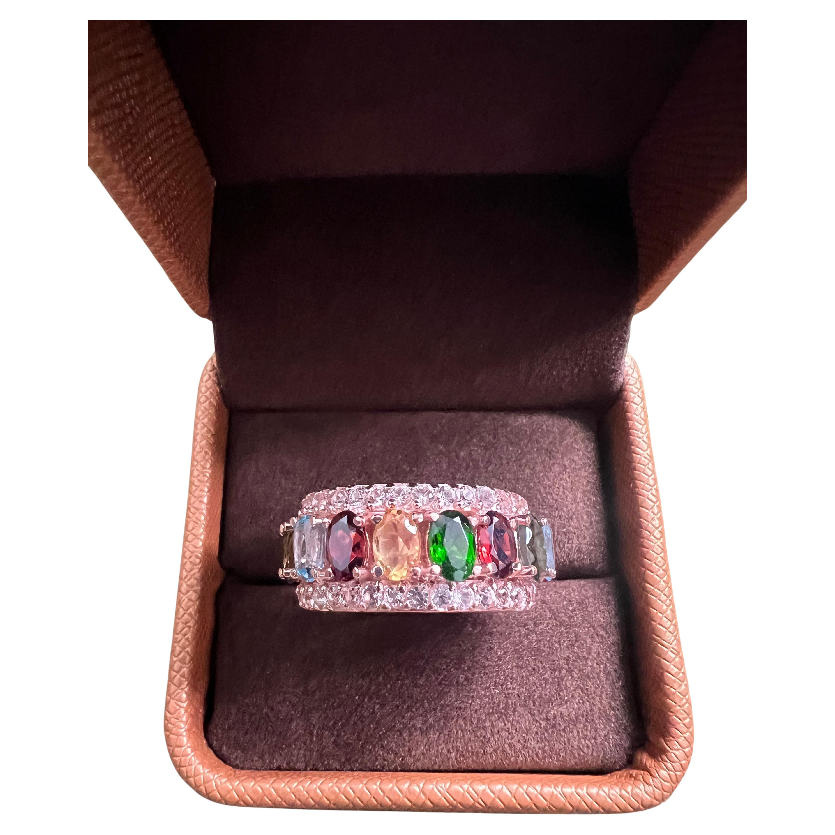 Bochic “Capri” Multi Color Tourmalines & Topaz Ring Set In 18K Gold & Silver