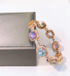 Bochic Capri Multi Natürlicher Edelstein-Armreif aus 22 Karat Gold und Silber