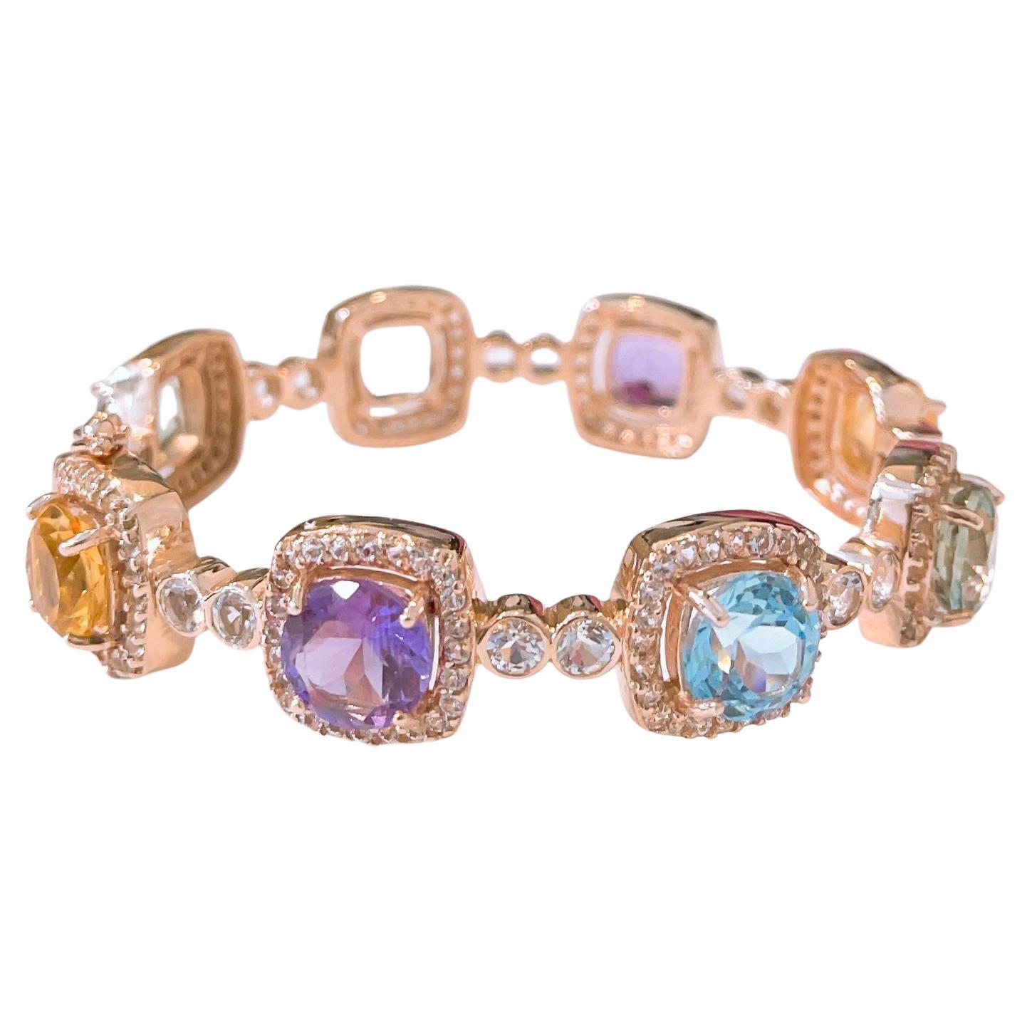 Bochic Capri” Multi Natural Gem Bangle Set in 22k Gold & Silver  For Sale