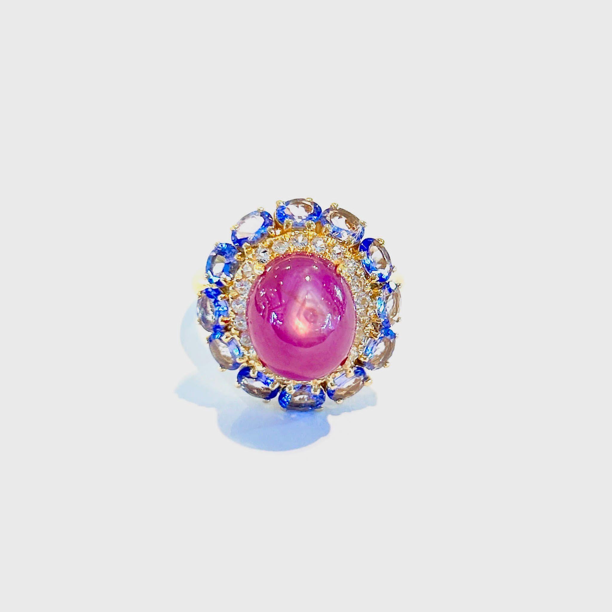 Belle Époque Bochic “Capri” Multi Natural Gem Ring Set in 22k Gold & Silver For Sale