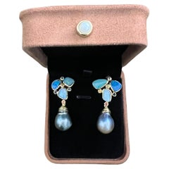 Bochic “Capri” Multi Opals 
Tahiti Pearl Earrings Set In 18K Gold 
Silver