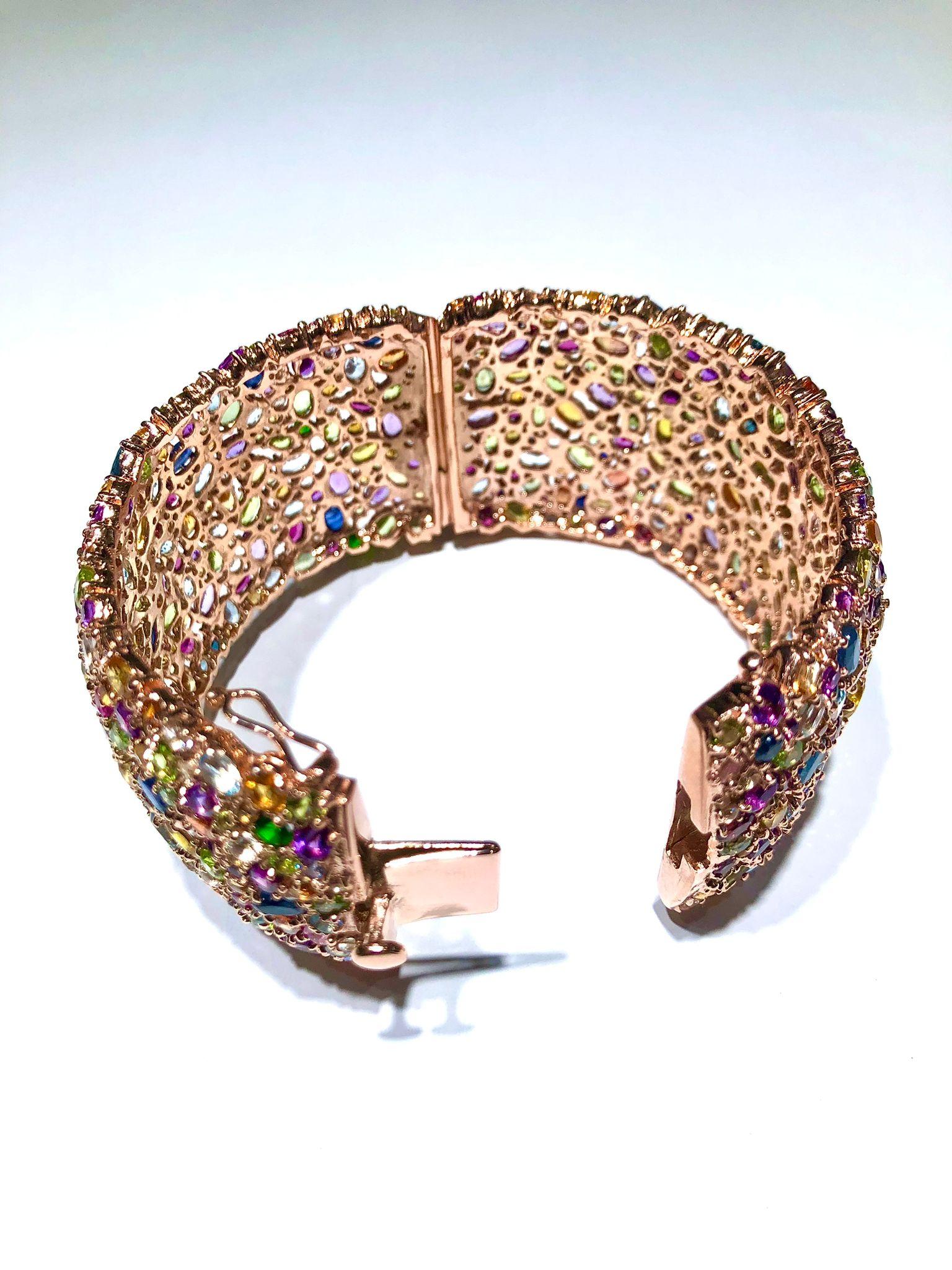 Bochic “Capri” Multi Sapphire & Multi Gem Bangle Set In 18K Gold & Silver In New Condition For Sale In New York, NY