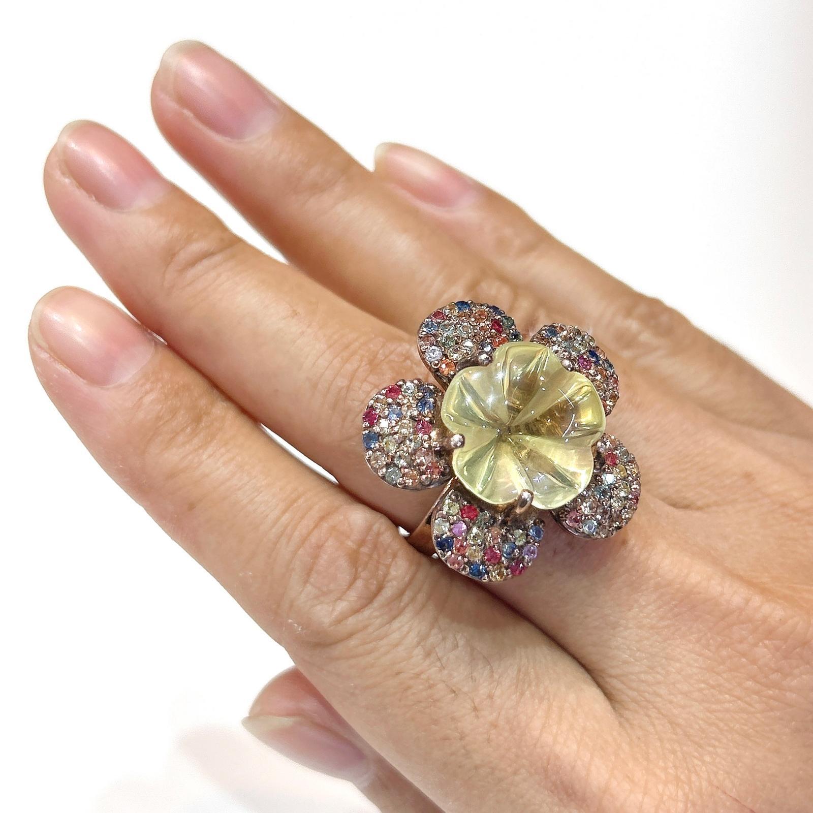 Bochic “Capri” Multi Sapphire, Ruby & Lemon Topaz Ring Set In 18K Gold & Silver For Sale 4