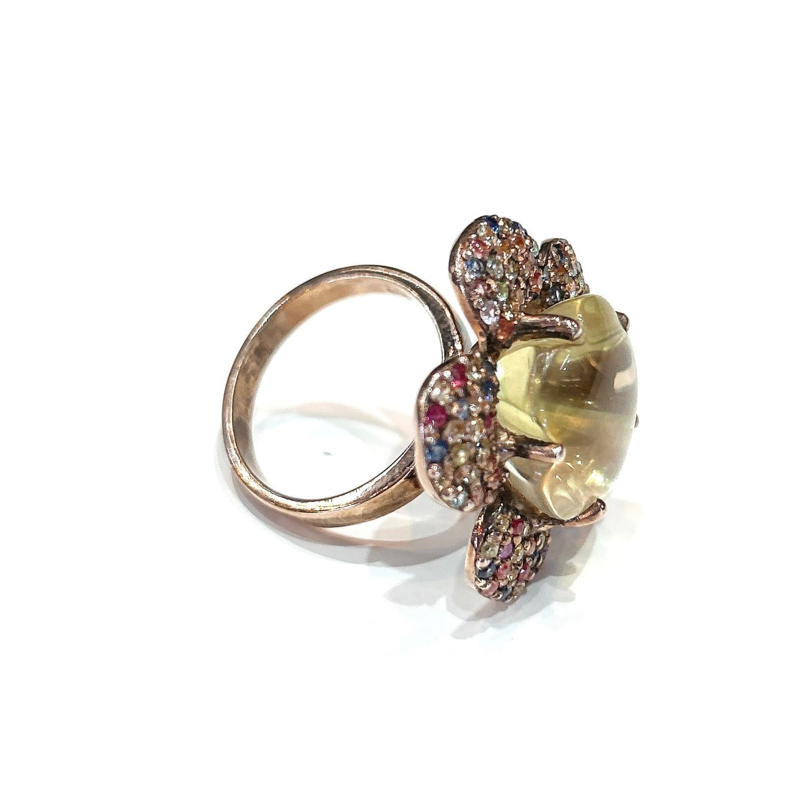 Women's or Men's Bochic “Capri” Multi Sapphire, Ruby & Lemon Topaz Ring Set In 18K Gold & Silver For Sale