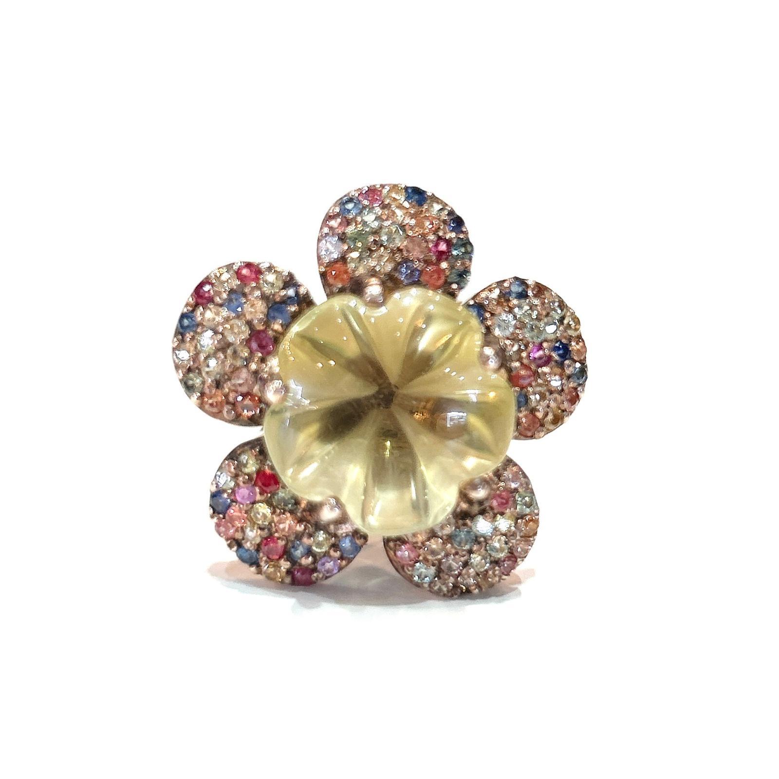 Bochic “Capri” Multi Sapphire, Ruby & Lemon Topaz Ring Set In 18K Gold & Silver For Sale 2