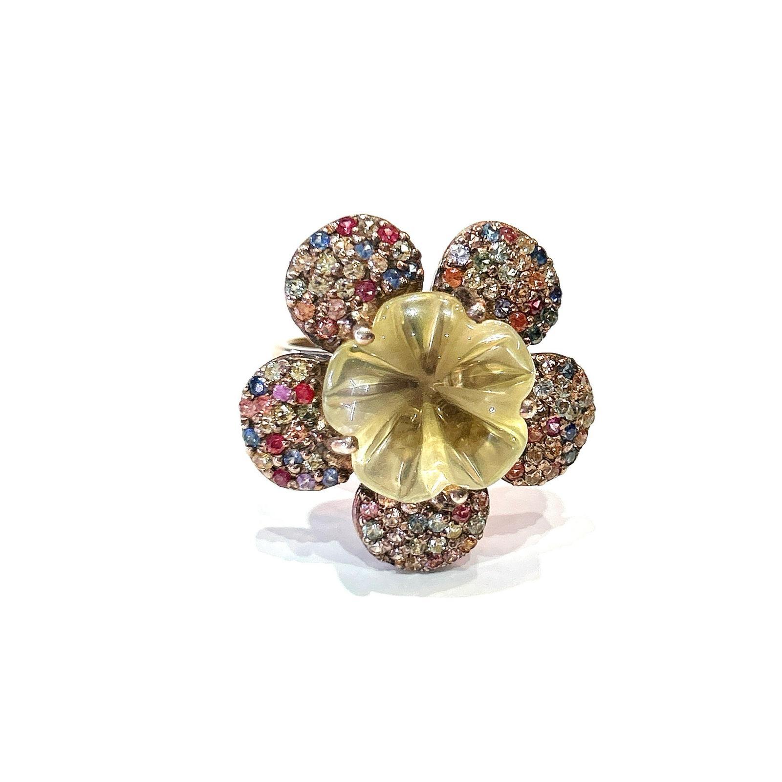 Bochic “Capri” Multi Sapphire, Ruby & Lemon Topaz Ring Set In 18K Gold & Silver For Sale 3