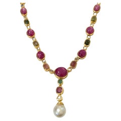 Bochic "Capri" Multi Sapphires & Rubies Necklace Set In 18K Gold & Silver