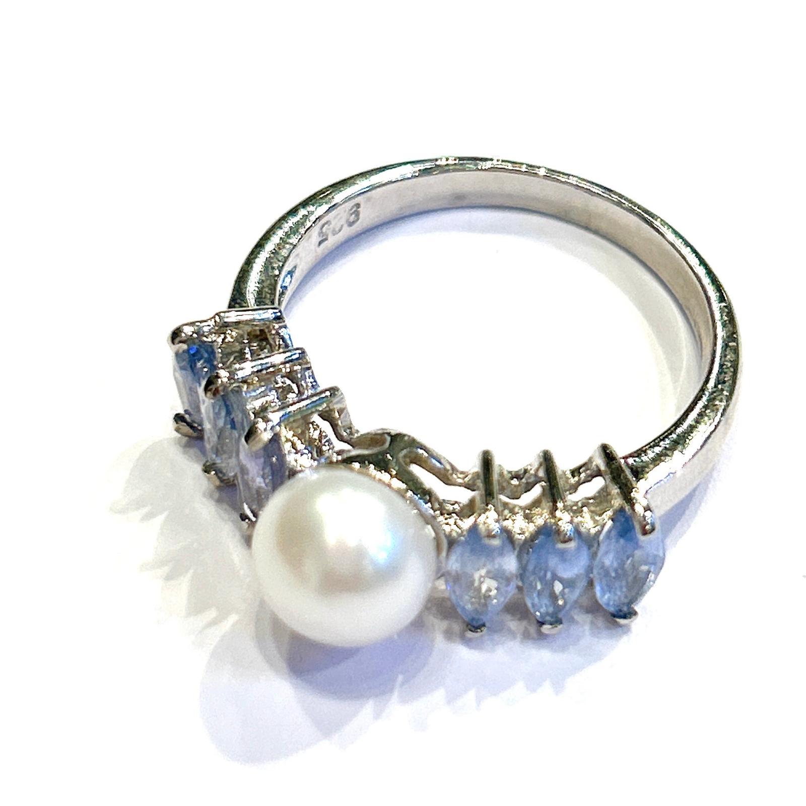 Bochic “Capri” Multi Tanzanite & Akoya Pearl Ring Set In 18K Gold & Silver For Sale 4