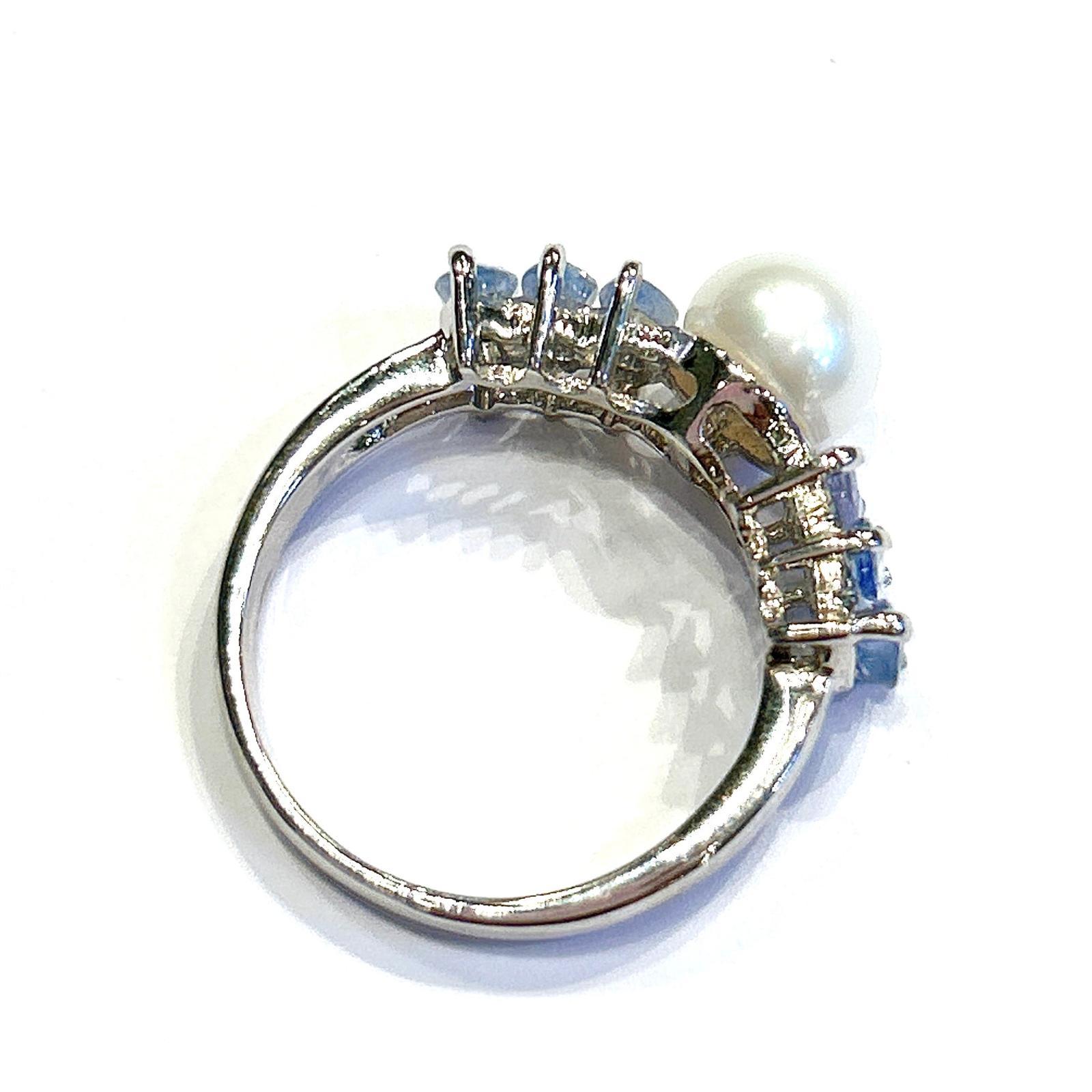 Bochic “Capri” Multi Tanzanite & Akoya Pearl Ring Set In 18K Gold & Silver For Sale 3