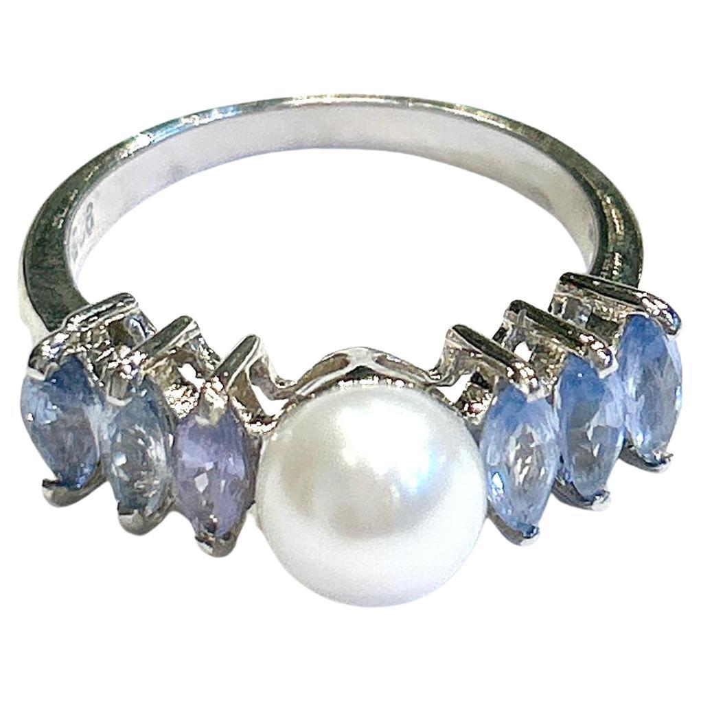 Bague Bochic Capri en or et argent 18 carats sertie de tanzanites multiples et de perles Akoya