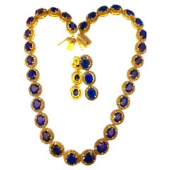 Bochic “Capri” Natural Blue Sapphire & Diamond Necklace & Earrings Set 18K Gold