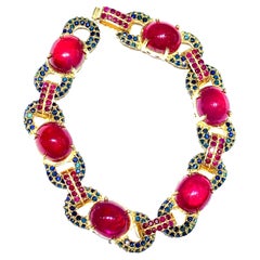 Bochic “Capri” Natural Blue Sapphire & Ruby Bracelet Set In 18K Gold & Silver
