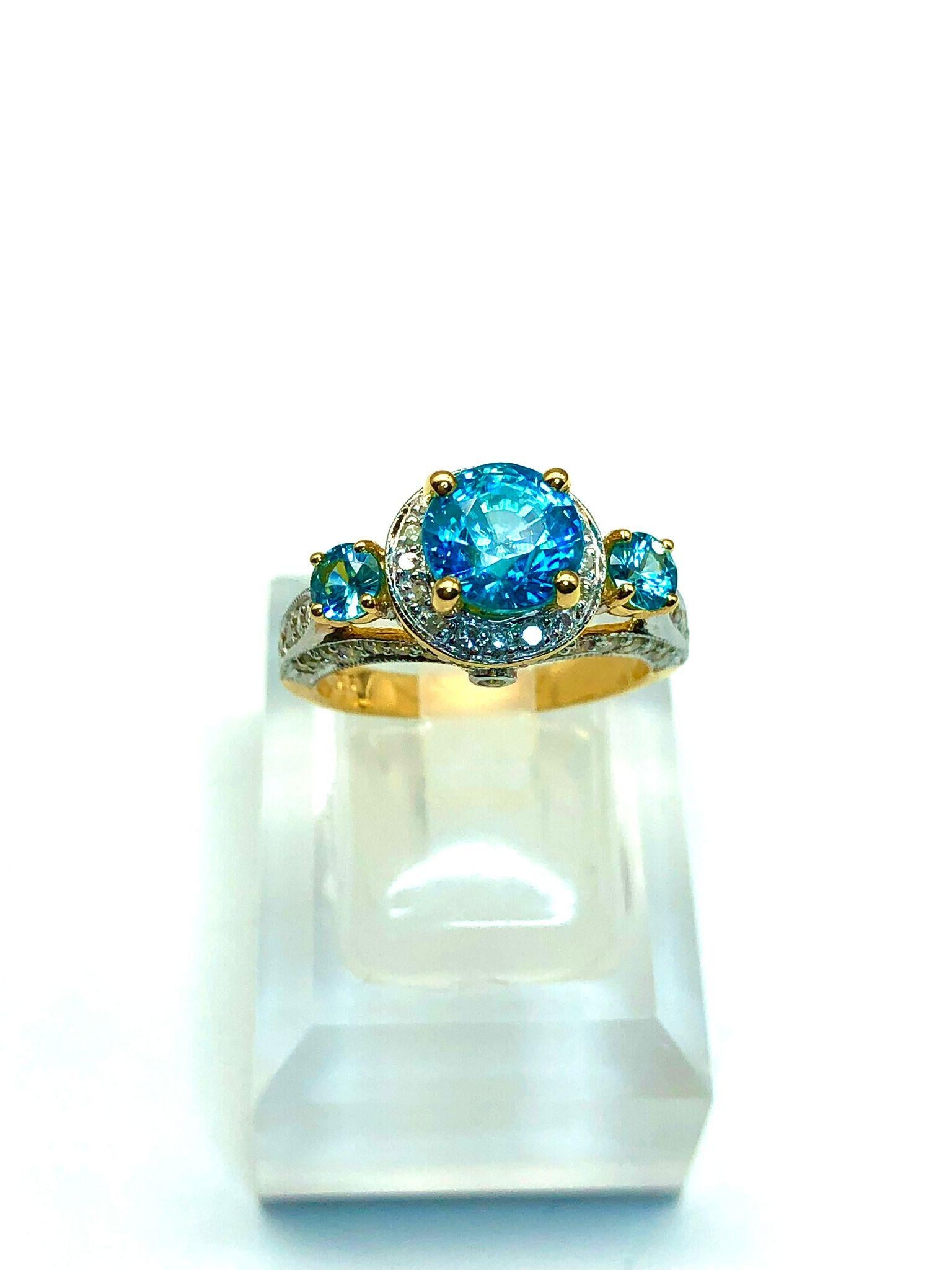 Bochic Capri Ring aus 18 Karat Gold und Silber mit natürlichem kambodschanischem Zirkon und Diamanten im Angebot 2
