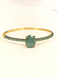 Bochic “Capri” Natural Emerald Bracelet/Bangle Set In 18K Gold & Silver