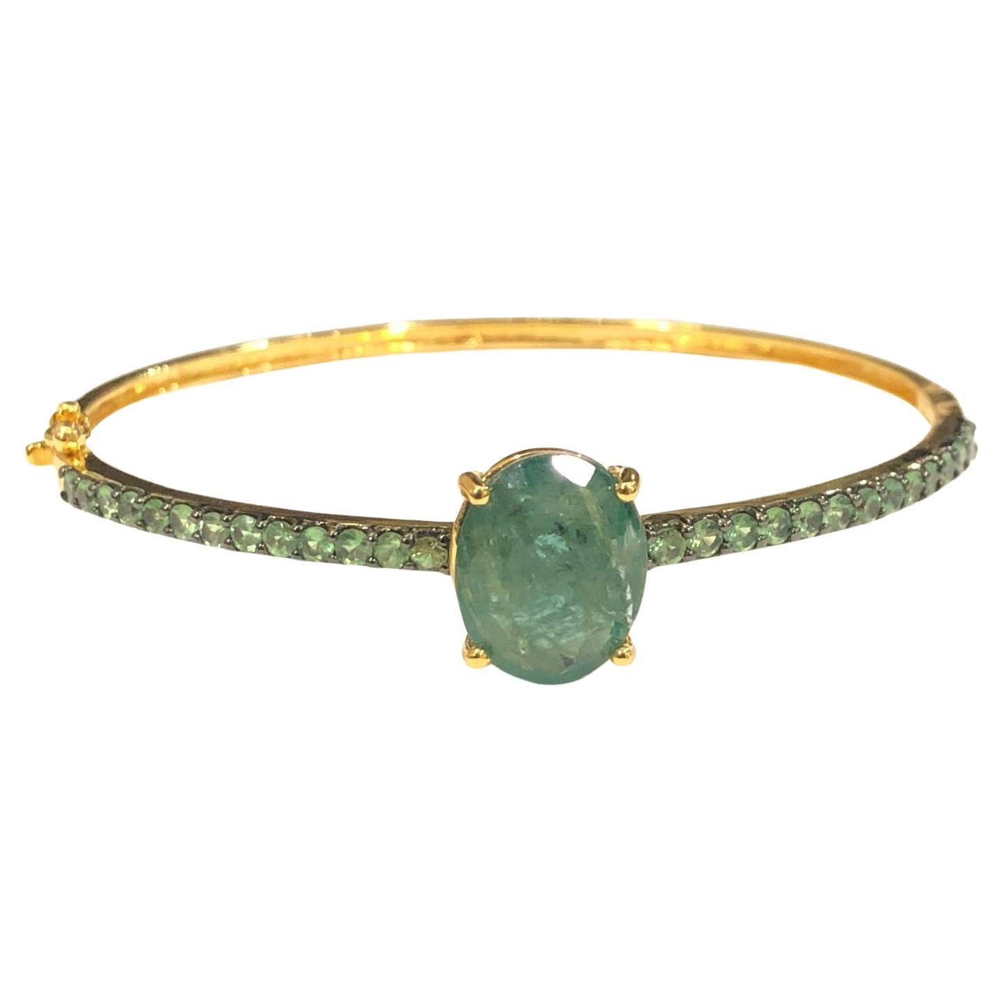 Bochic “Capri” Natural Emerald Bracelet/Bangle Set In 18K Gold & Silver en vente
