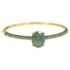 Bochic “Capri” Natural Emerald Bracelet/Bangle Set In 18K Gold & Silver