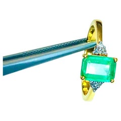 Bochic “Capri” Natural Emerald & Diamonds Vintage Retro Ring Set In 18K &Silver