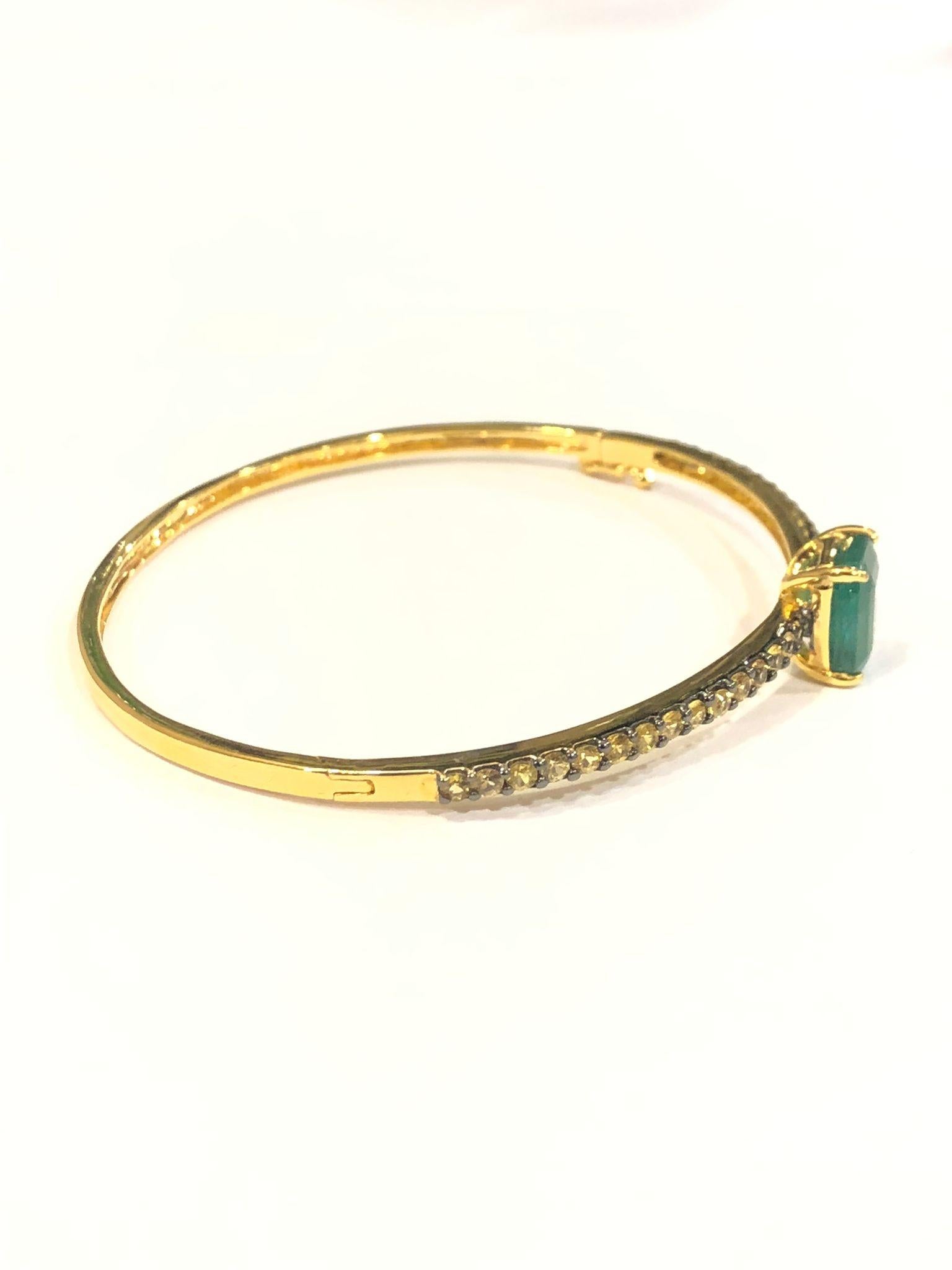 Bochic “Capri” Natural Emerald & Peridot Bracelet Set In 18K Gold & Silver en vente 7