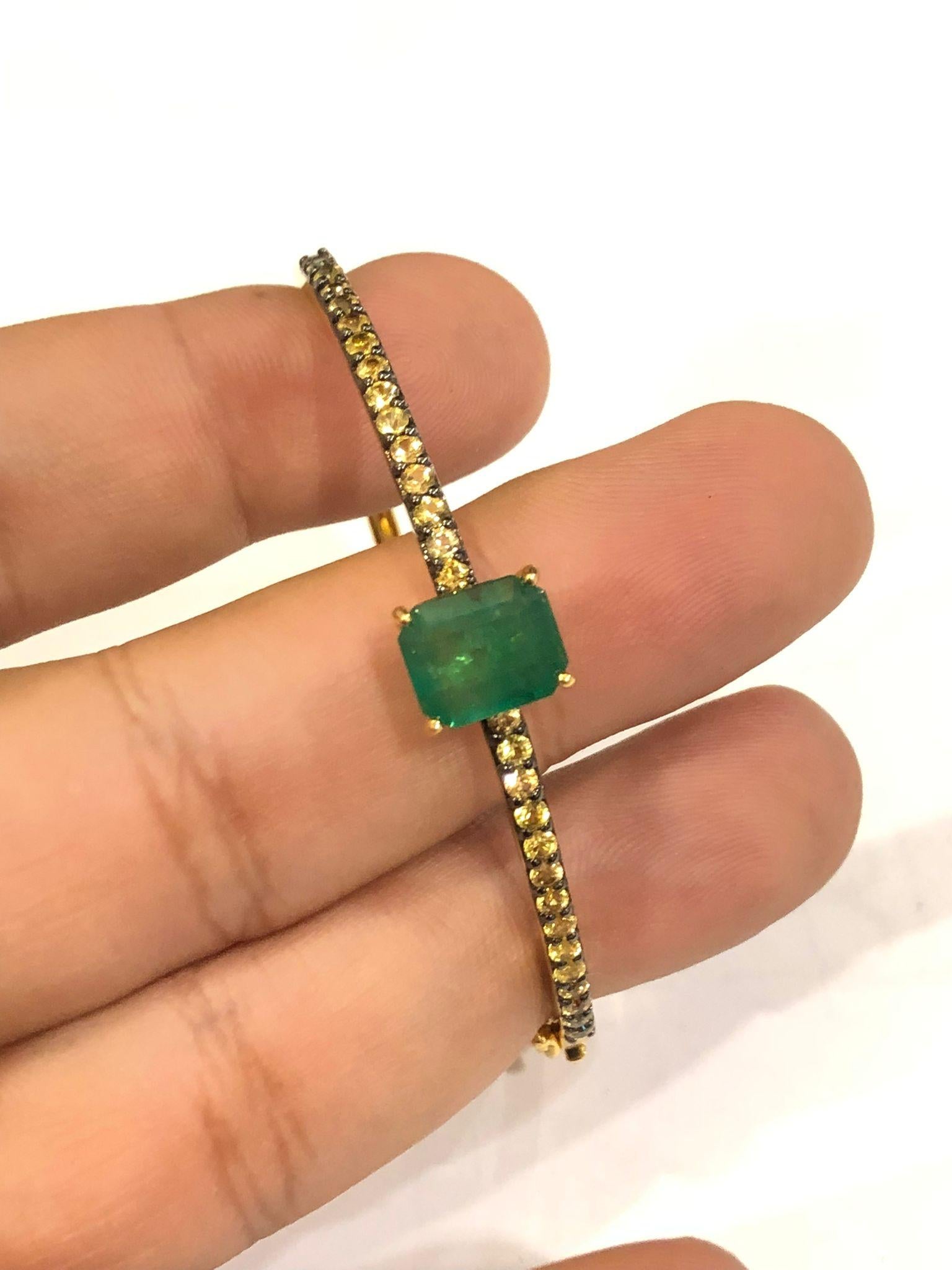 Bochic “Capri” Natural Emerald & Peridot Bracelet Set In 18K Gold & Silver en vente 2