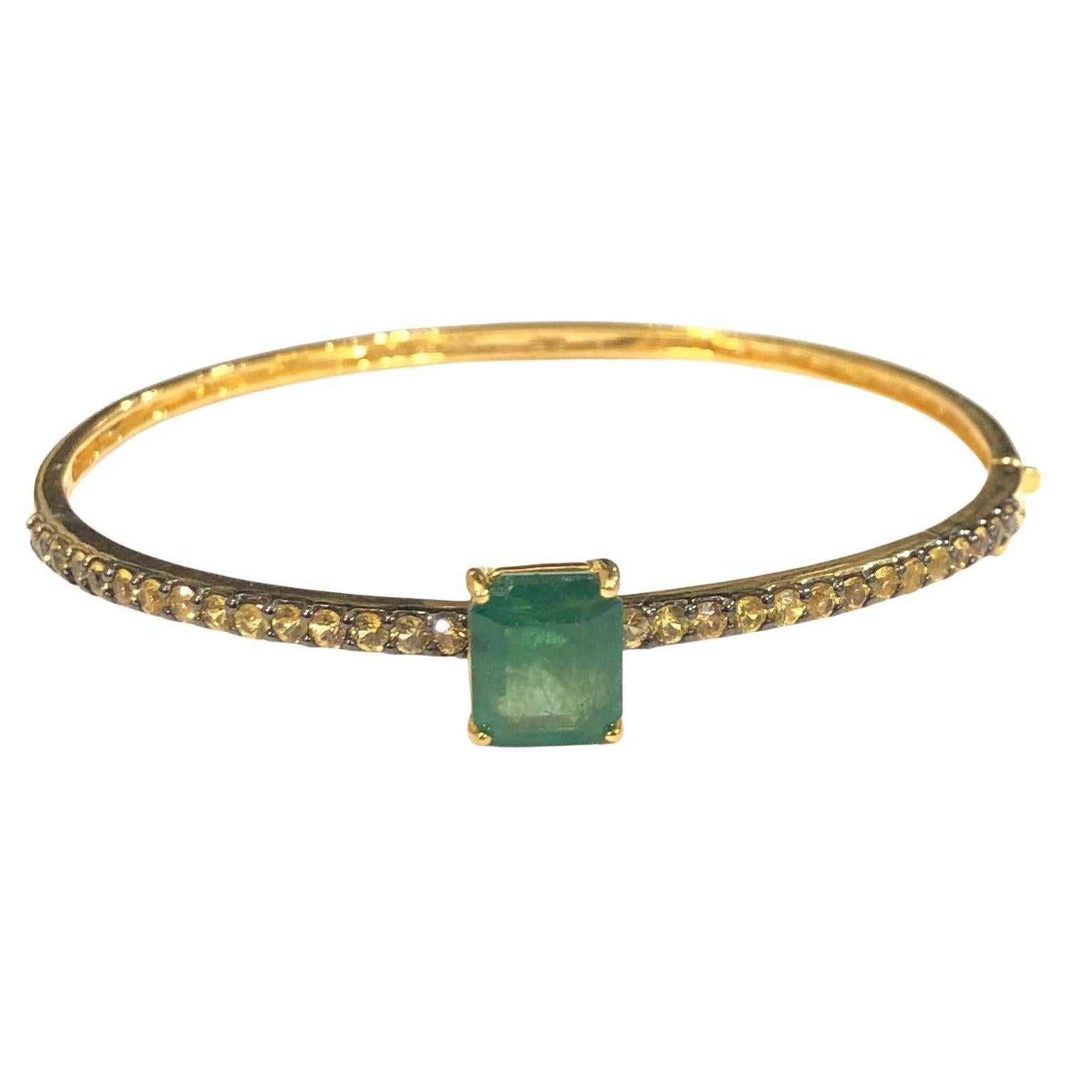 Bochic “Capri” Natural Emerald & Peridot Bracelet Set In 18K Gold & Silver