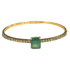 Bochic “Capri” Natural Emerald & Peridot Bracelet Set In 18K Gold & Silver