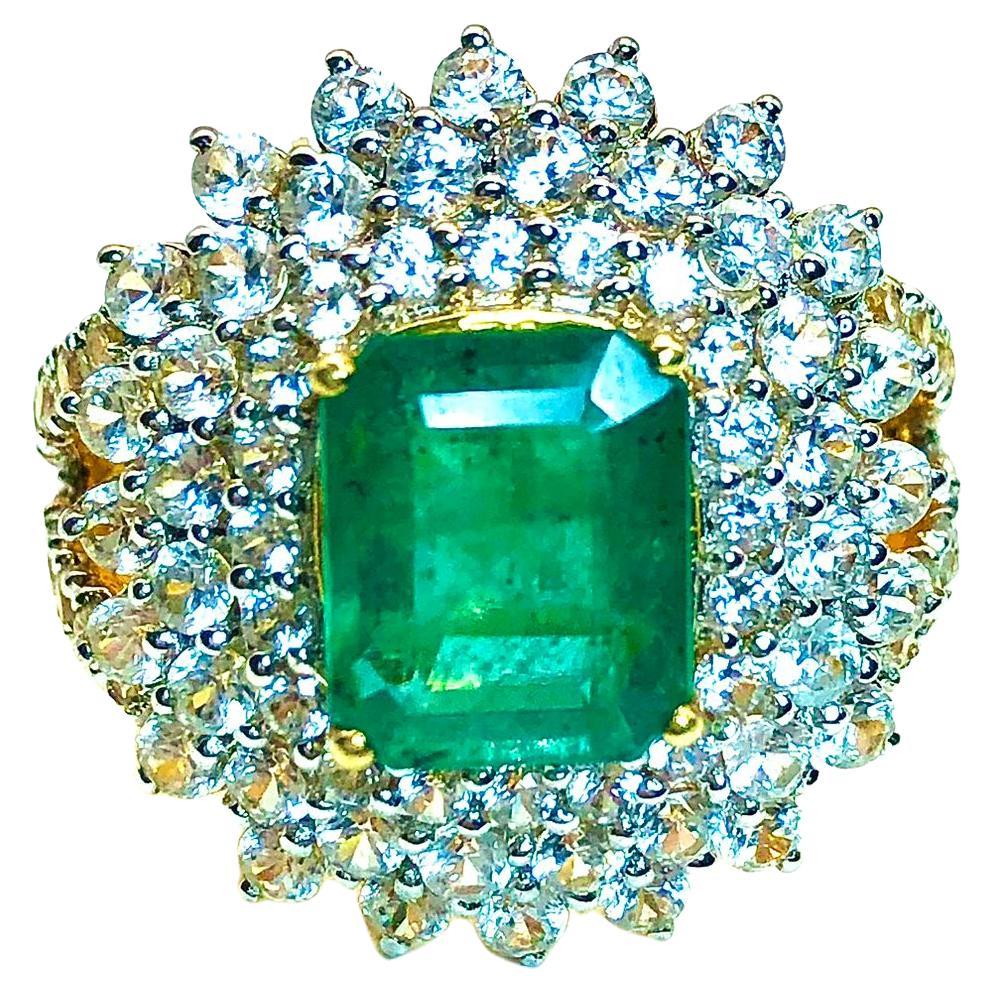Bochic “Capri” Natural Emerald & Topaz Vintage Ring Set In 18K Gold & Silver