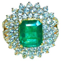 Bochic “Capri” Natural Emerald & Topaz Vintage Ring Set In 18K Gold & Silver